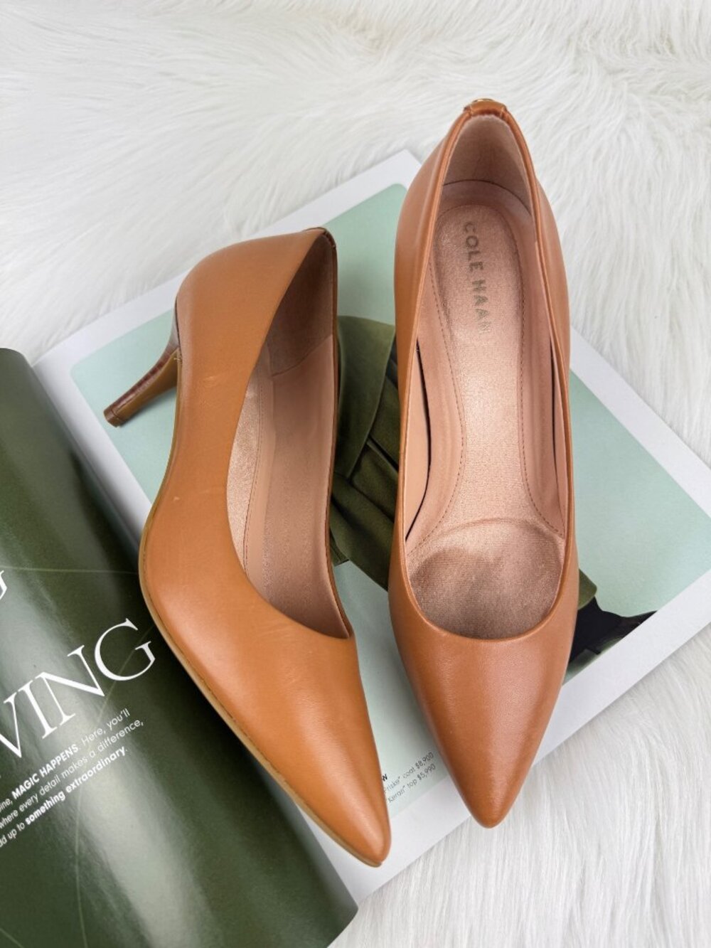 Cole Haan The Go To Park Pumps Leather Pointed Toe Heels Size US 5B Career Camel